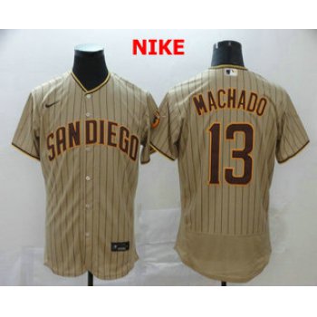 Men's San Diego Padres #13 Manny Machado Gray Pinstripe Stitched MLB Flex Base Nike Jersey