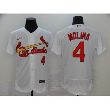 Men's St. Louis Cardinals #4 Yadier Molina White Stitched MLB Flex Base Nike Jersey