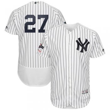 New York Yankees #27 Giancarlo Stanton Majestic 2019 Postseason Authentic Flex Base Player White Navy Jersey