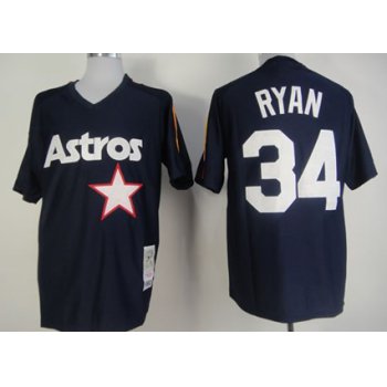 Houston Astros #34 Nolan Ryan Navy Blue Throwback Jersey