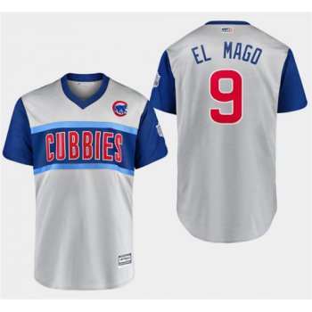 Men's Chicago Cubs 9 Javier Baez El Mago Gray 2019 MLB Little League Classic Player Jersey