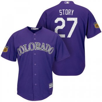 Men's Colorado Rockies #27 Trevor Story Purple 2017 Spring Training Stitched MLB Majestic Cool Base Jersey