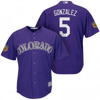 Men's Colorado Rockies #5 Carlos Gonzalez Purple 2017 Spring Training Stitched MLB Majestic Cool Base Jersey