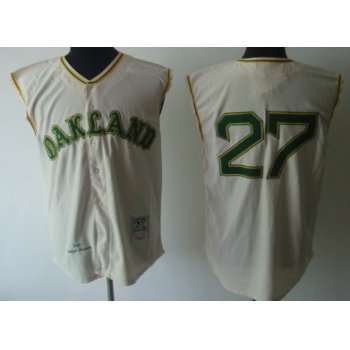 Oakland Athletics #27 Catfish Hunter 1968 Cream Throwback Jersey