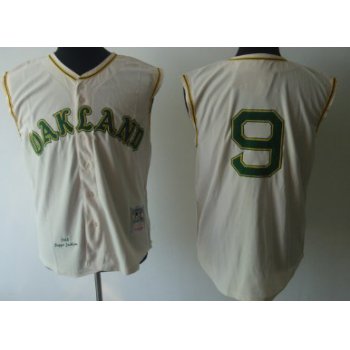 Oakland Athletics #9 Reggie Jackson 1968 Cream Throwback Jersey