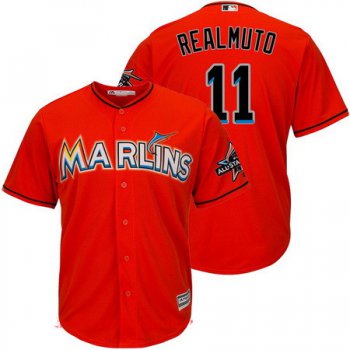 Men's Miami Marlins #11 J.T. Realmuto Orange 2017 All-Star Patch Stitched MLB Majestic Cool Base Jersey