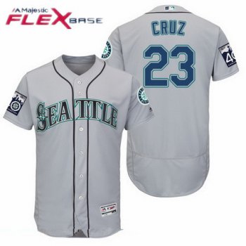 Men's Seattle Mariners #23 Nelson Cruz Gray Road 40TH Patch Stitched MLB Majestic Flex Base Jersey