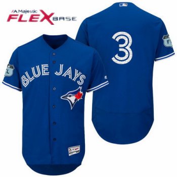 Men's Toronto Blue Jays #3 Ezequiel Carrera Blue No Name 2017 Spring Training Stitched MLB Majestic Flex Base Jersey