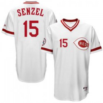 Cincinnati Reds #15 Nick Senzel Men's Replica Majestic Cool Base Turn Back the Clock Team White Jersey