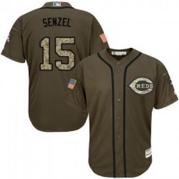 Cincinnati Reds #15 Nick Senzel Men's Replica Majestic Salute to Service Jersey - Green