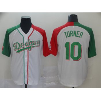 Dodgers #10 Justin Turner White Red Green Split Cool Base Stitched Baseball Jersey