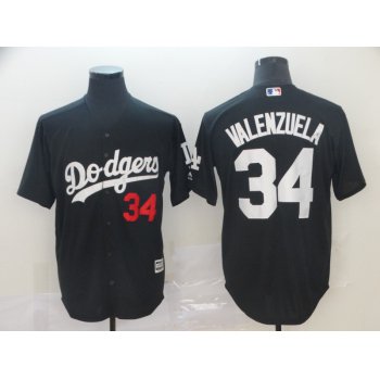 Men's Los Angeles Dodgers 34 Fernando Valenzuela Black Turn Back The Clock Cool Base Jersey