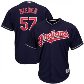 Men's Majestic #57 Shane Bieber Cleveland Indians Replica Navy Cool Base Alternate Jersey