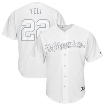 Men's Milwaukee Brewers 22 Christian Yelich Yeli White 2019 Players' Weekend Player Jersey