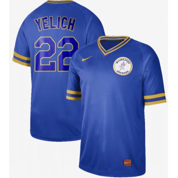 Brewers #22 Christian Yelich Royal Authentic Cooperstown Collection Stitched Baseball Jersey