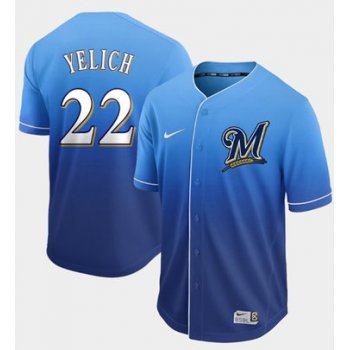 Brewers #22 Christian Yelich Royal Fade Authentic Stitched Baseball Jersey