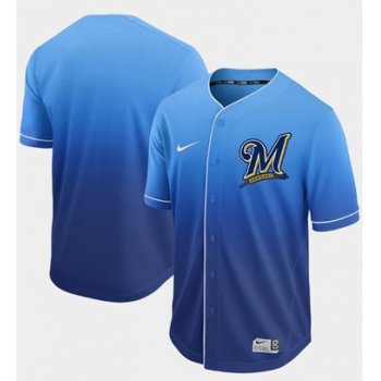 Brewers Blank Royal Fade Authentic Stitched Baseball Jersey