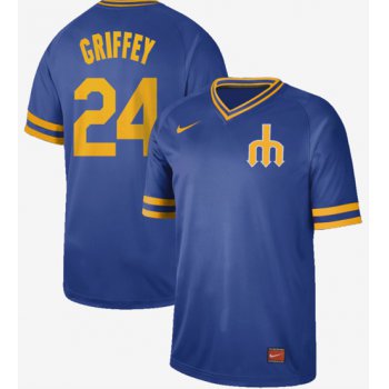 Mariners #24 Ken Griffey Royal Authentic Cooperstown Collection Stitched Baseball Jersey