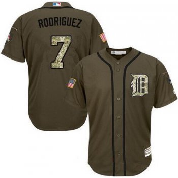 Men's Detroit Tigers #7 Ivan Rodriguez Retired Green Salute To Service Stitched MLB Majestic Cool Base Jersey