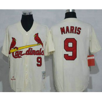 Men's St. Louis Cardinals #9 Roger Maris Cream Stitched 1967 MLB Cooperstown Collection Jersey by Mitchell & Ness