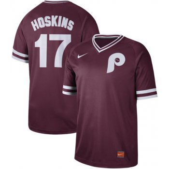 Phillies #17 Rhys Hoskins Maroon Authentic Cooperstown Collection Stitched Baseball Jersey