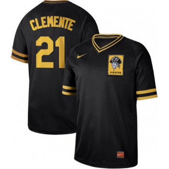 Pirates #21 Roberto Clemente Black Authentic Cooperstown Collection Stitched Baseball Jersey