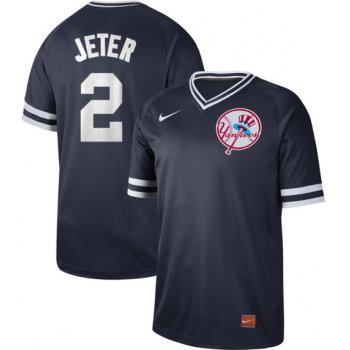 Yankees #2 Derek Jeter Navy Authentic Cooperstown Collection Stitched Baseball Jersey