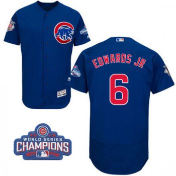 Men's Chicago Cubs #6 Carl Edwards Jr. Royal Blue Majestic Flex Base 2016 World Series Champions Patch Jersey