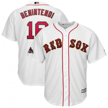 Men's Boston Red Sox 16 Andrew Benintendi White 2019 Gold Program Cool Base Jersey