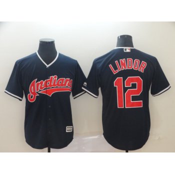 Men's Cleveland Indians 12 Francisco Lindor Navy Cool Base Jersey