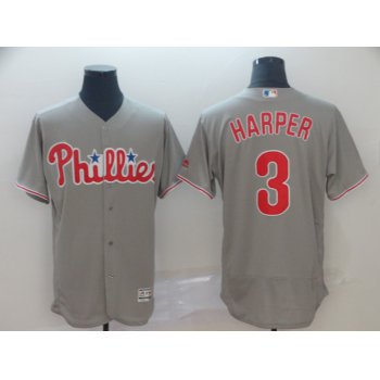 Men's Philadelphia Phillies 3 Bryce Harper Gray Flexbase Jersey