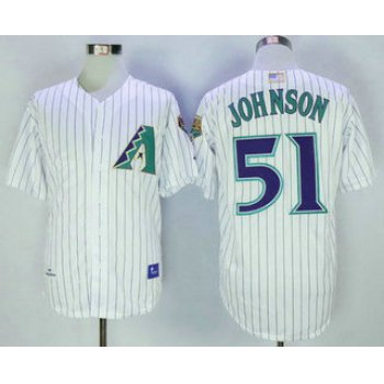 Men's Arizona Diamondbacks #51 Randy Johnson 2001 White Stitched MLB Majestic Cooperstown Collection Jersey