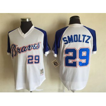 Men's Atlanta Braves #29 John Smoltz 1974 White Stitched MLB Throwback Jersey By Mitchell & Ness