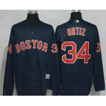 Men's Boston Red Sox #34 David Ortiz Navy Blue Long Sleeve Stitched MLB Majestic Cool Base Jersey