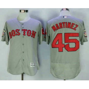 Men's Boston Red Sox #45 Pedro Martinez Retired Gray Road Stitched MLB 2016 Majestic Flex Base Jersey