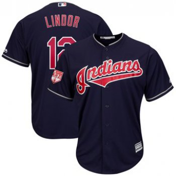 Men's Cleveland Indians 12 Francisco Lindor Majestic Navy 2019 Spring Training Cool Base Player Jersey