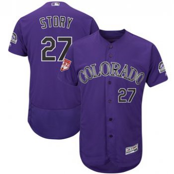 Men's Colorado Rockies 27 Trevor Story Majestic Purple 2019 Spring Training Flex Base Player Jersey