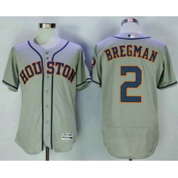 Men's Houston Astros #2 Alex Bregman Gray Road Stitched MLB 2016 Majestic Flex Base Jersey