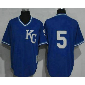 Men's Kansas City Royals #5 George Brett KC Navy Blue Pullover Throwback Jersey By Mitchell & Ness