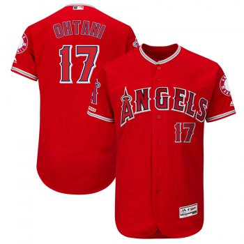 Men's LA Angels of Anaheim 17 Shohei Ohtani Scarlet 150th Patch Flexbase Jersey