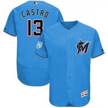 Men's Miami Marlins 13 Starlin Castro Majestic Blue 2019 Spring Training Flex Base Player Jersey