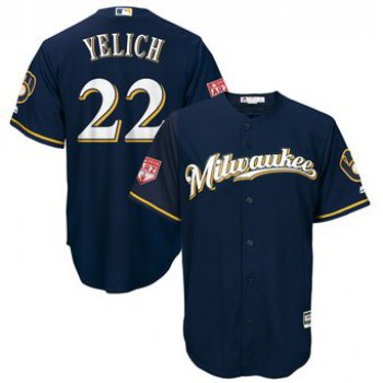 Men's Milwaukee Brewers 22 Christian Yelich Majestic Navy 2019 Spring Training Cool Base Player Jersey