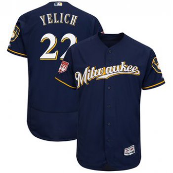 Men's Milwaukee Brewers 22 Christian Yelich Majestic Navy 2019 Spring Training Flex Base Player Jersey