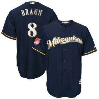 Men's Milwaukee Brewers 8 Ryan Braun Majestic Navy 2019 Spring Training Cool Base Player Jersey