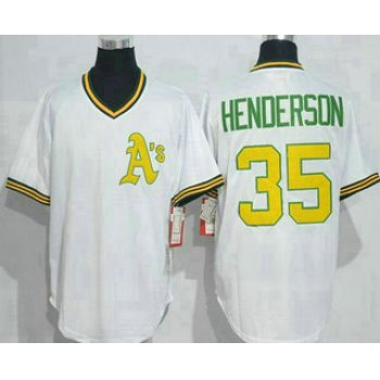 Men's Oakland Athletics #35 Rickey Henderson White Pullover Throwback Jersey By Mitchell & Ness