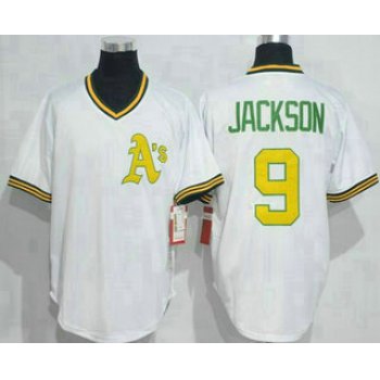 Men's Oakland Athletics #9 Reggie Jackson White Pullover Throwback Jersey By Mitchell & Ness