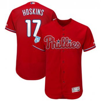 Men's Philadelphia Phillies 17 Rhys Hoskins Majestic Scarlet 2019 Spring Training Flex Base Player Jersey