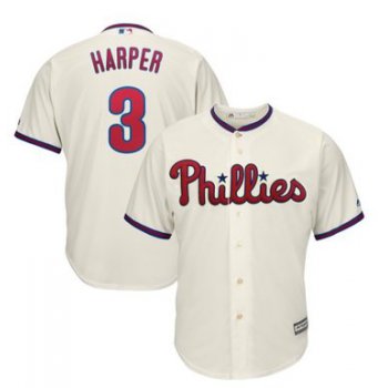 Men's Philadelphia Phillies #3 Bryce Harper Cream New Cool Base Stitched MLB Jersey