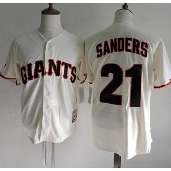 Men's San Francisco Giants #21 Deion Sanders 1995 Cream Throwback VINTAGE Baseball Jersey