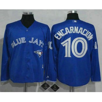 Men's Toronto Blue Jays #10 Edwin Encarnacion Blue Alternate Long Sleeve New Cool Base Jersey